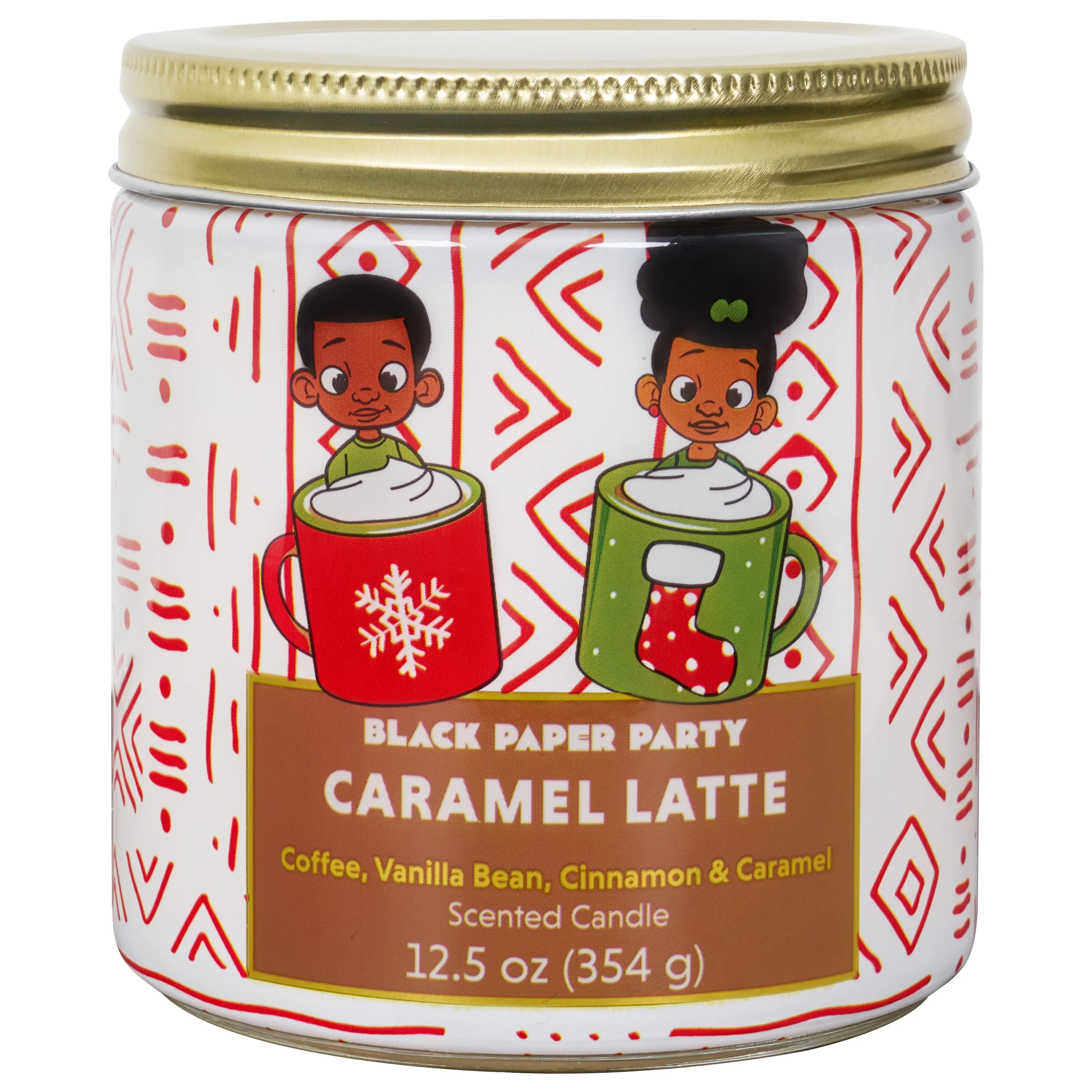 Black Paper Party Christmas Glass Jar Candle, Caramel Latte Scent, 12.5oz | Walmart (US)