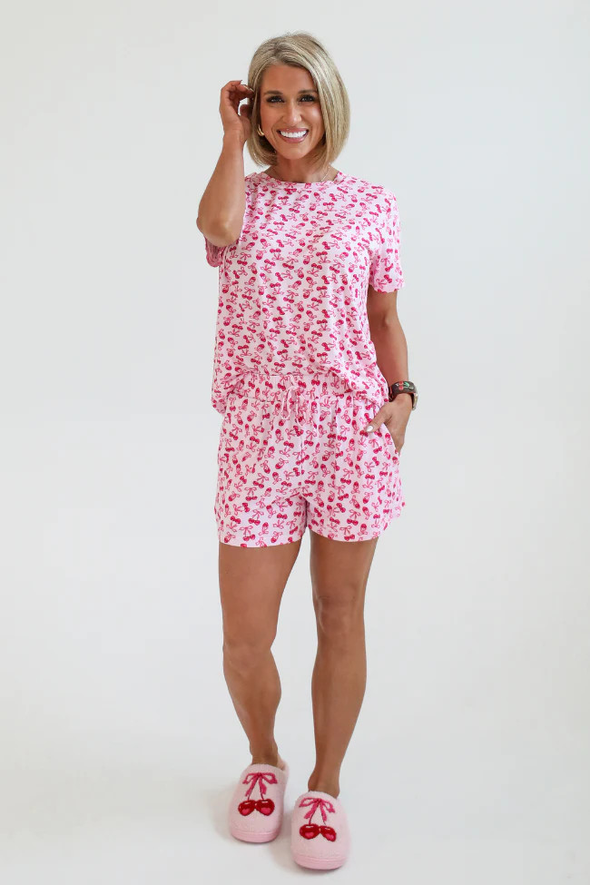 Over the Moon Cherry Hearts Pajama Shorts Kalee Rogers x Pink Lily | Pink Lily