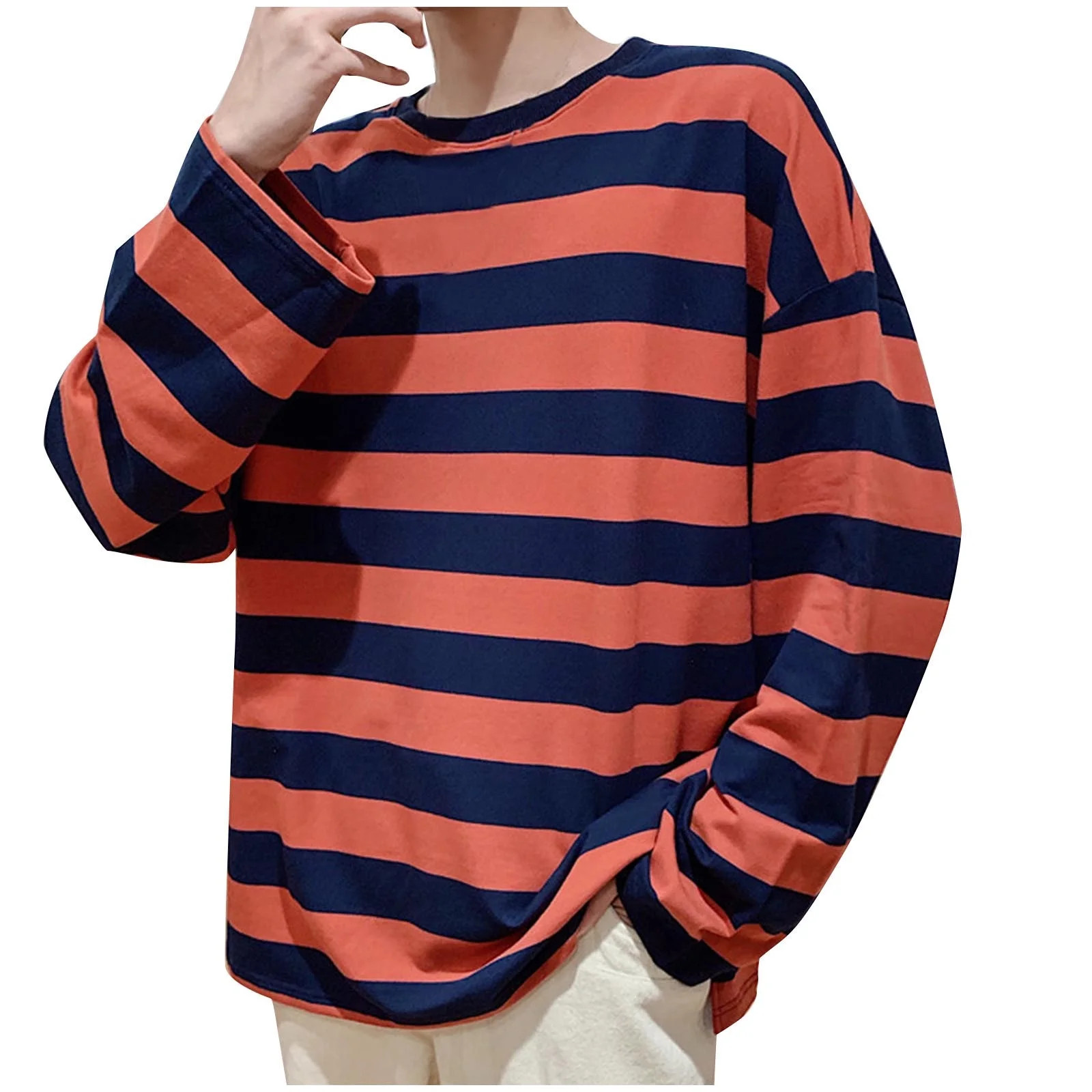 Striped Long Sleeve Shirts for Men Casual Crewneck T-Shirt Retro Autumn Pullover Preppy Tee Shirt... | Walmart (CA)