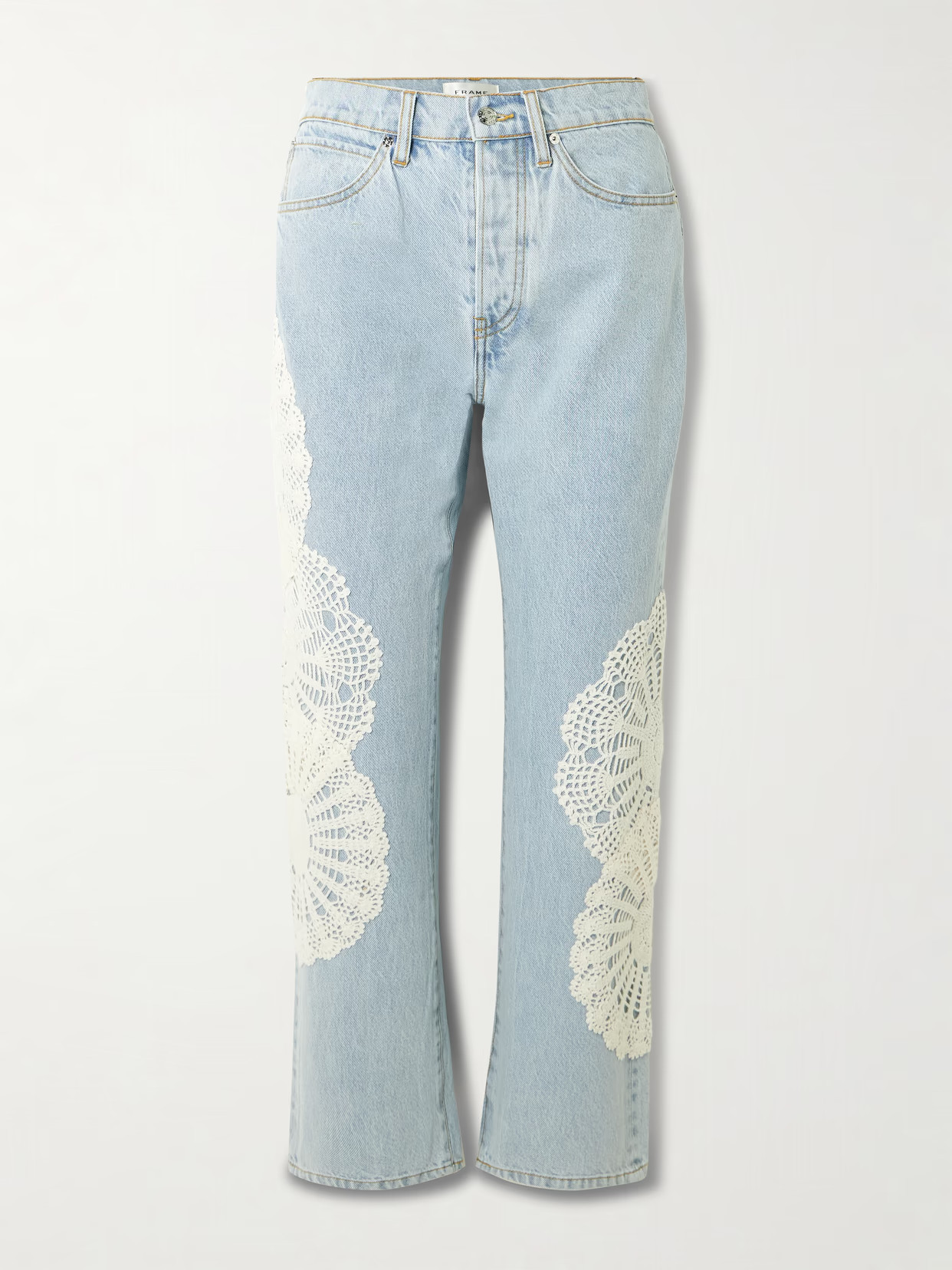 FRAME - Appliquéd Cropped High-rise Straight-leg Jeans - Blue | NET-A-PORTER (US)