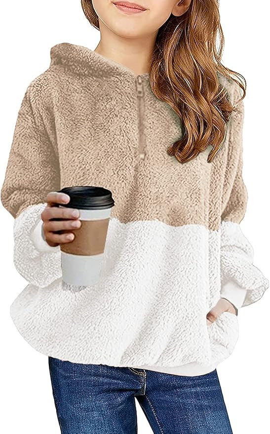 Haloumoning Girls Fuzzy Fleece Pullover Hoodies Sweatshirt Casual Loose Outwear Coat with Pockets... | Amazon (US)
