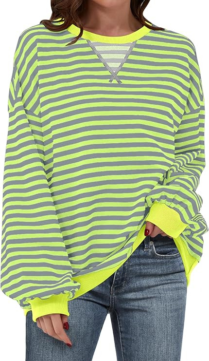 ANRABESS Women Striped Sweatshirts Oversized Crewneck Long Sleeve Shirts Y2K Pullover Top 2025 Fa... | Amazon (US)