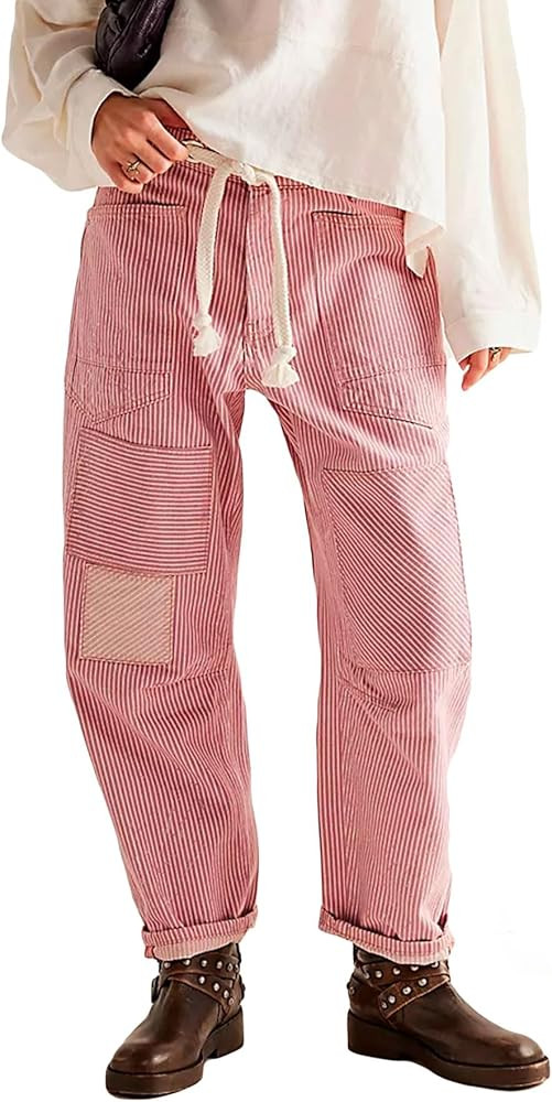 Kedera Women Casual Barrel Pants Loose Wide Leg Baggy Pants Mid Waist Boyfriend Y2k Trousers Stre... | Amazon (US)