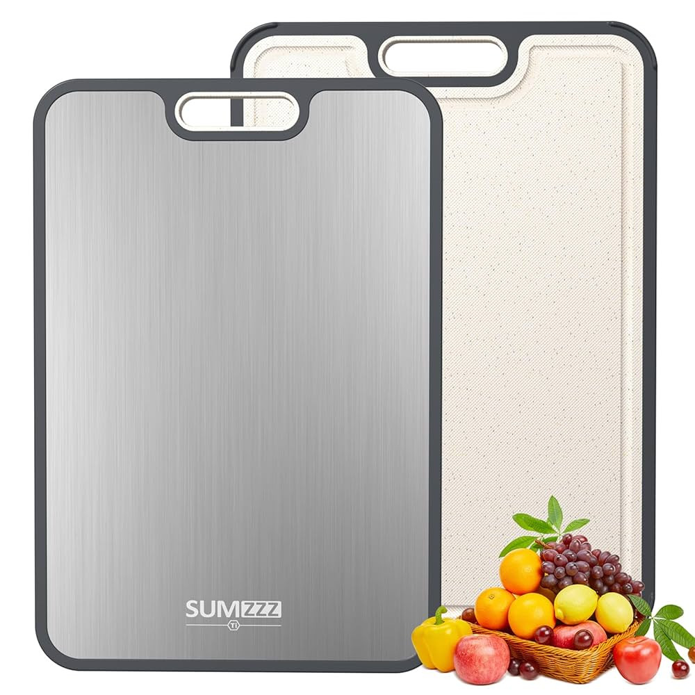 Titanium Cutting Board for Kitchen, Cutting Board Double Sided Food Grade, Pure Titanium and Whea... | Amazon (US)