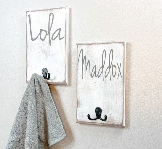 Bathroom Wall Decor, Personalized Name Hook, Towel Holder, Personalized Signs, Backpack Hooks, Cu... | Etsy (US)