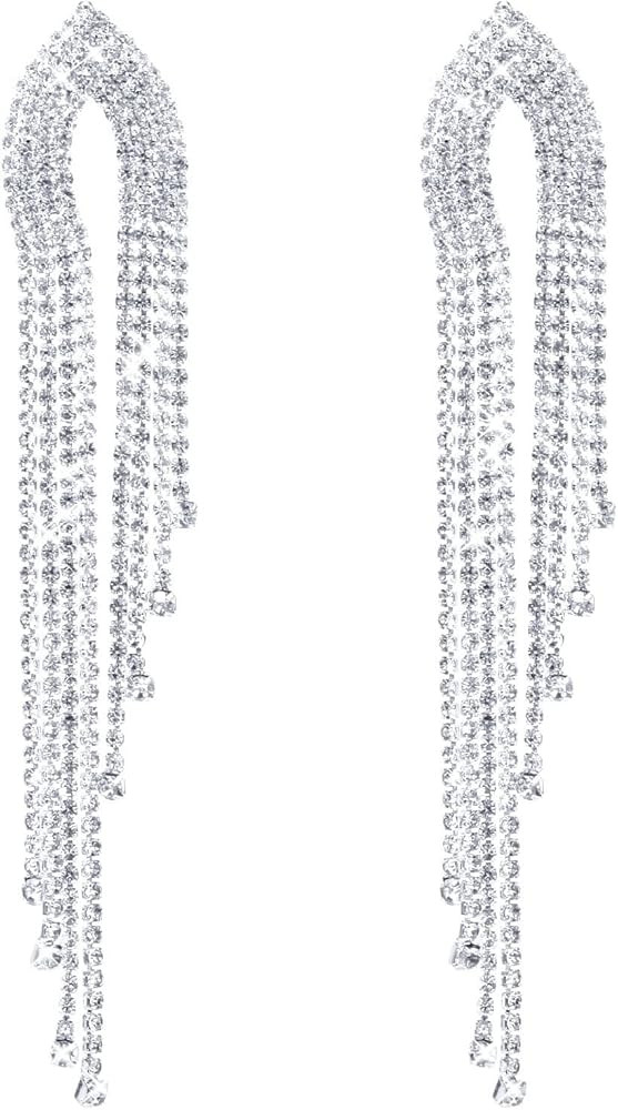 Rhinestone Earrings Dangling for Women Hypoallergenic Long Tassel Drop Dangle Earrings for Weddin... | Amazon (US)