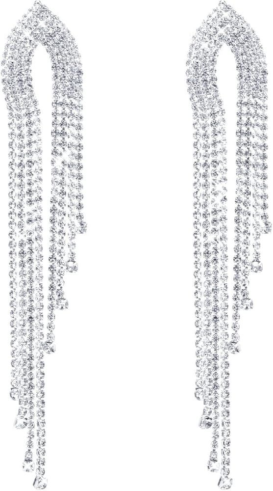 Rhinestone Earrings Dangling for Women Hypoallergenic Long Tassel Drop Dangle Earrings for Weddin... | Amazon (US)