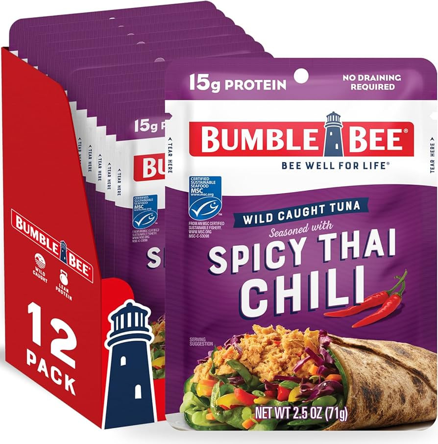 Bumble Bee Spicy Thai Chili Seasoned Tuna, 2.5 oz Pouches (Pack of 12) - Ready to Eat - Wild Caug... | Amazon (US)
