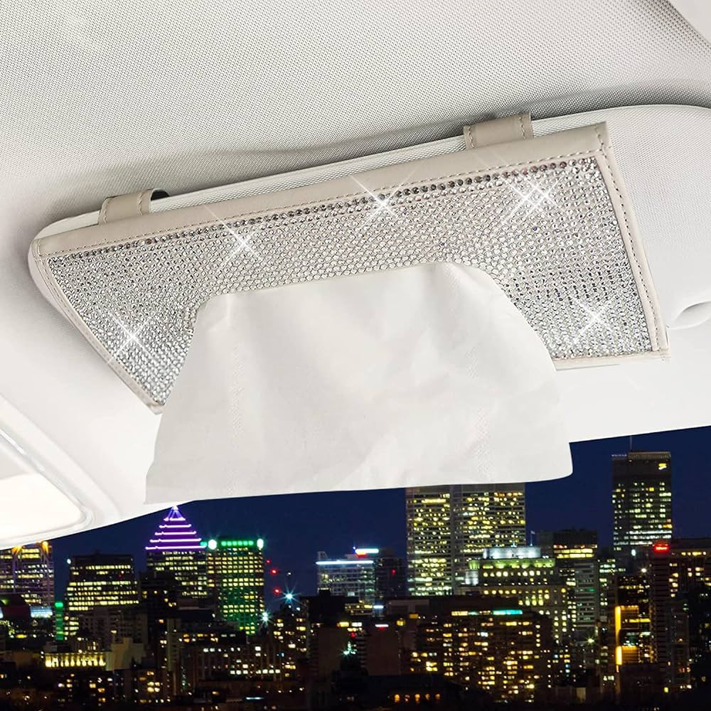 ChuLian Bling Bling Car Sun Visor Tissue Box Holder,Crystal Sparkling Napkin Holder,PU Leather Ba... | Amazon (US)