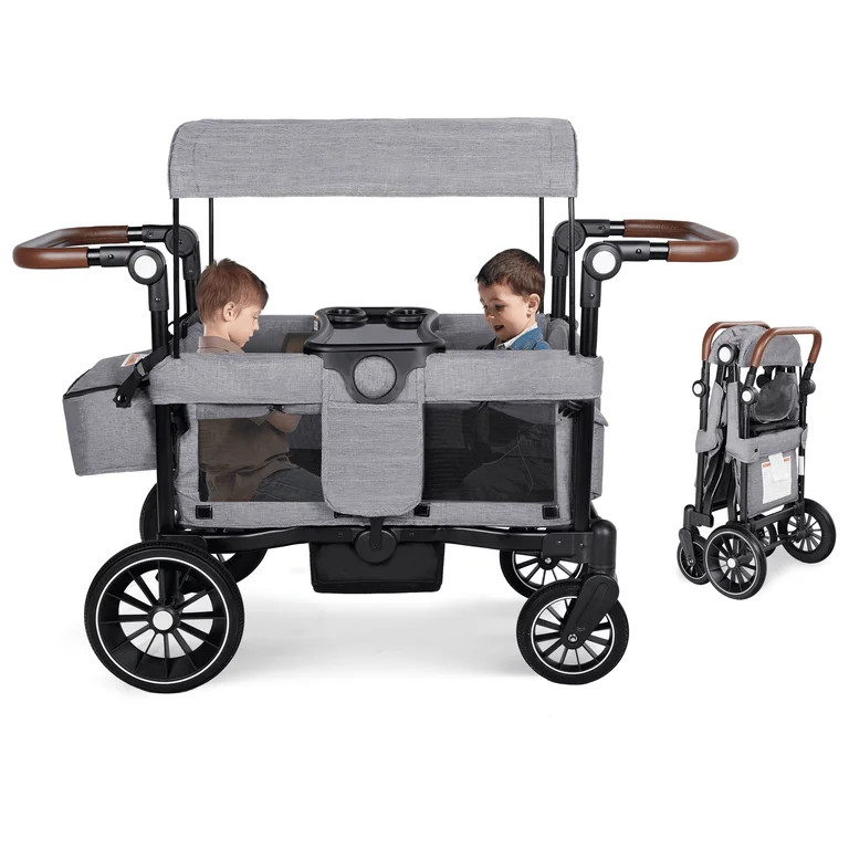 AILEEKISS Wagon Stroller for 2 Toddler 6 Months+, Collapsible Stroller Wagon with Canopy, Grey | Walmart (US)