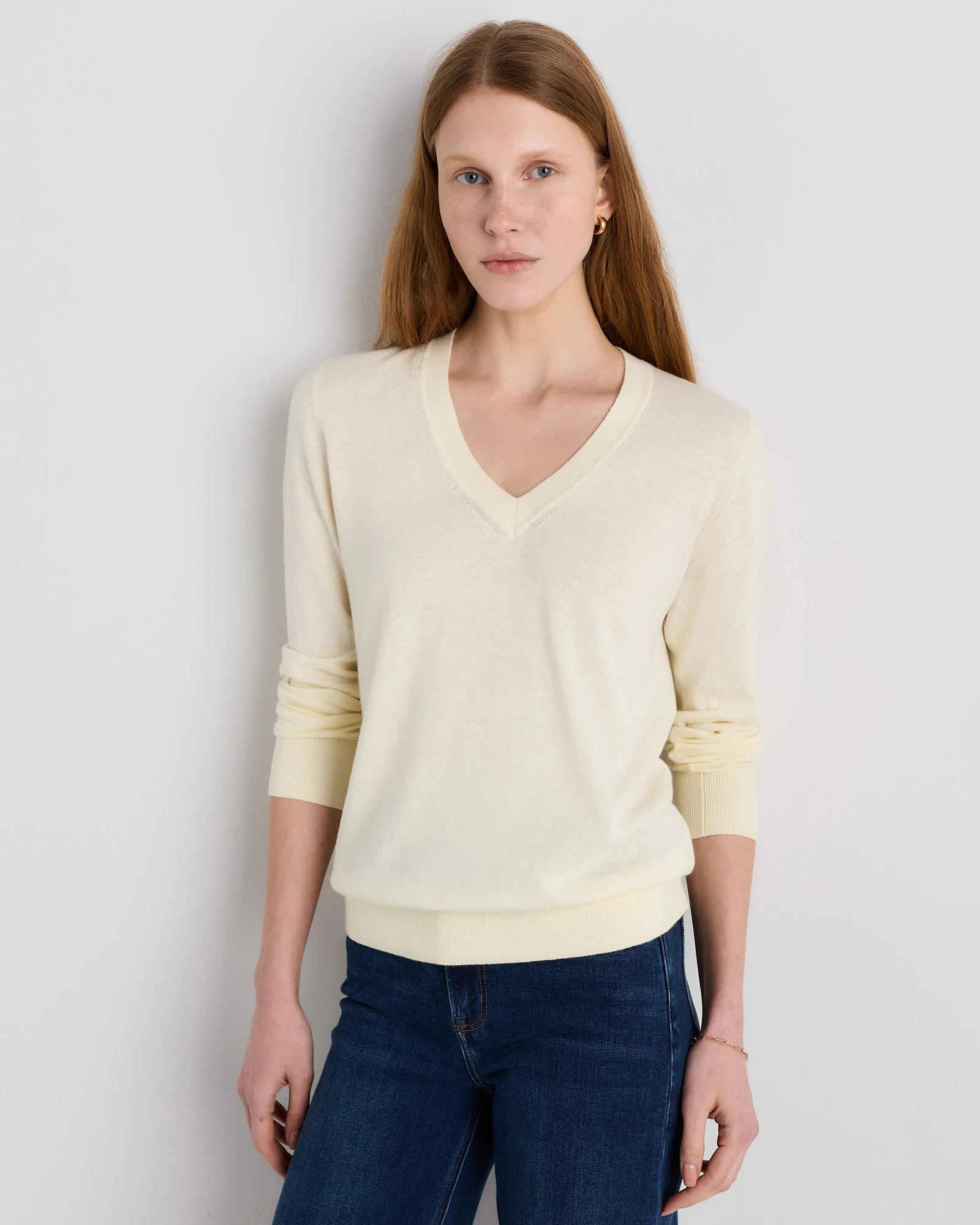 Lightweight Cotton Cashmere V-Neck Sweater | Quince