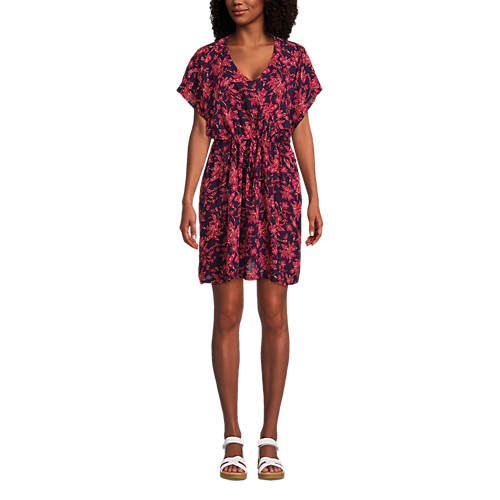 Women's Modal Short Sleeve Gathered Waist Swim Cover-up Dress | Lands' End (US)