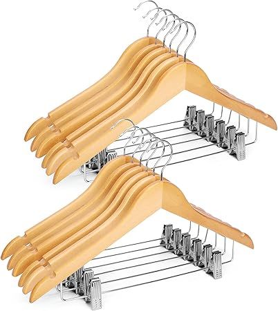 cozymood Wooden Hangers with Clips 12 Pack Premium Wooden Coat Hangers for Closet Durable Natural... | Amazon (US)