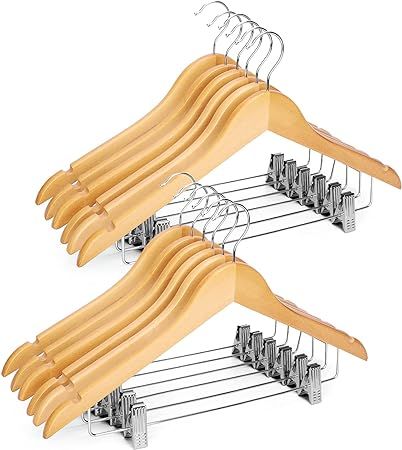 cozymood Wooden Hangers with Clips 12 Pack Premium Wooden Coat Hangers for Closet Durable Natural... | Amazon (US)