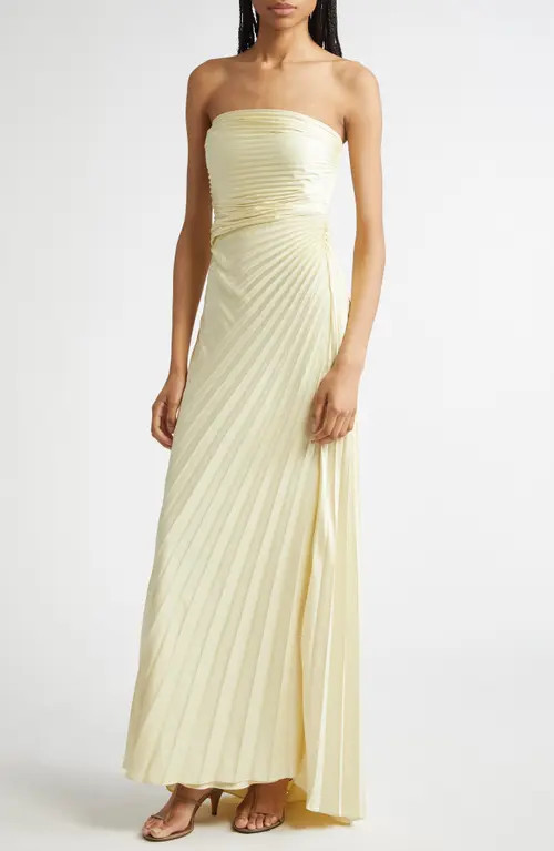 A.L.C. Bianca Pleated Strapless Gown in Light Canary at Nordstrom, Size 0 | Nordstrom
