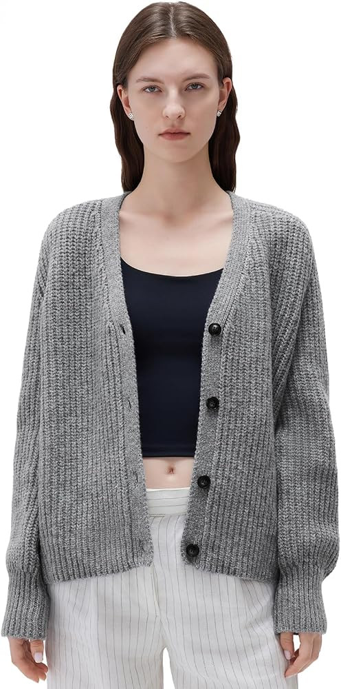 SUUKSESS Women Long Sleeve Button Down Short Cardigan 2025 Fall Loose Open Front Knit Sweater | Amazon (US)