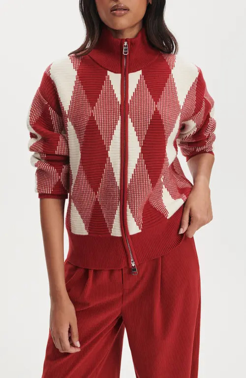 Varley Karina Argyle Jacquard Knit Cardigan in Red Dahlia at Nordstrom, Size Small | Nordstrom