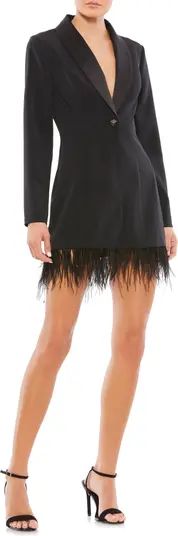 Feather Trim Long Sleeve Tuxedo Cocktail Dress | Nordstrom