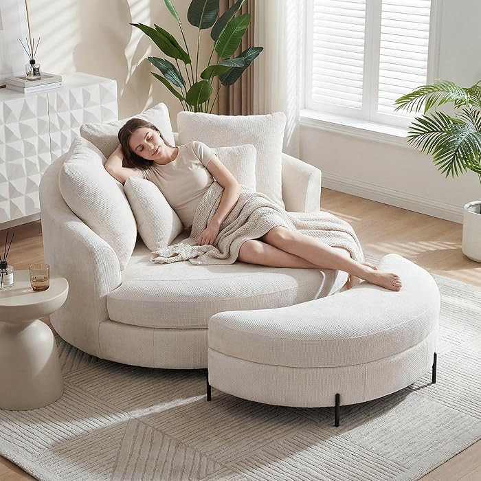 Aoiy & Wifon 59.8" W Oversized Barrel Chair with Ottoman, Round Chair with Ottoman, Extra Large L... | Amazon (US)