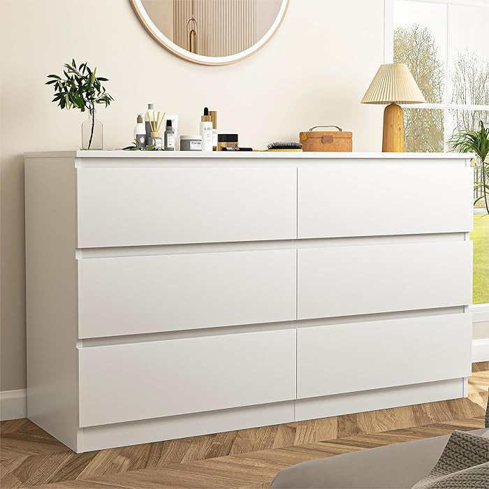 White Dresser for Bedroom, 48'' Modern Large 6 Drawer Dresser with Deep Drawer,Wide Storage Chest... | Amazon (US)