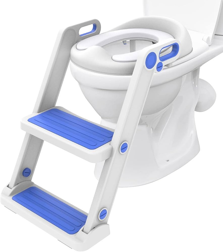 Victostar Potty Training Seat with Step Stool Ladder, Foldable Potty Training Toilet for Kids Boys Girls Toddlers-Comfortable Cushion Safe Handle Anti-Slip Pads Blue white | Amazon (US)