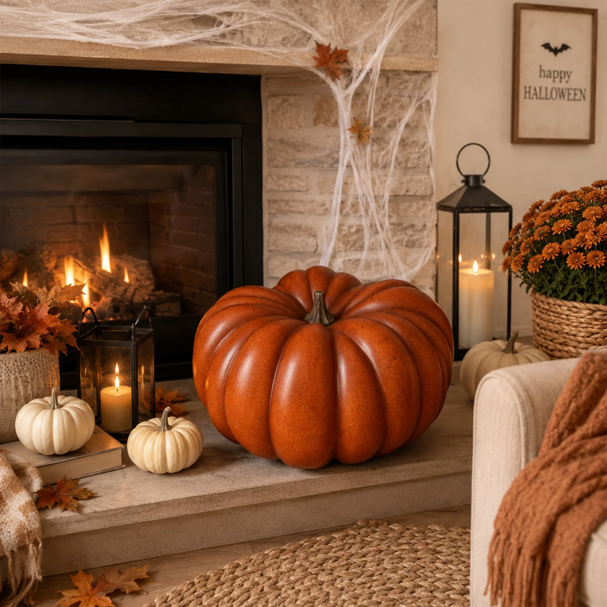 1‑Pack Faux Yellow Halloween Pumpkin, Foam Fall Porch Decor, Autumn Porch Ornament, Indoor & Covered‑Outdoor Fall Decor for Tabletop Mantel Seasonal H | Wayfair North America