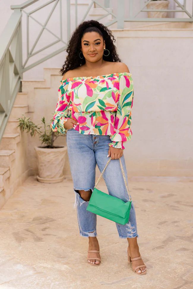 I Found Paradise Multi Off The Shoulder Printed Blouse | Pink Lily