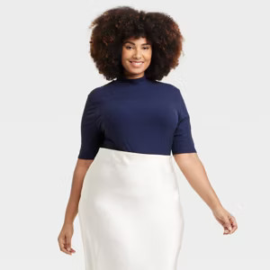 Women's Elbow Sleeve Mock Turtleneck Ribbed T-Shirt - A New Day™ | Target