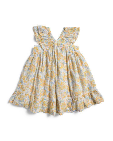 Toddler Girls Ruffle Neck Floral Flounce Dress | Cotton | Marshalls