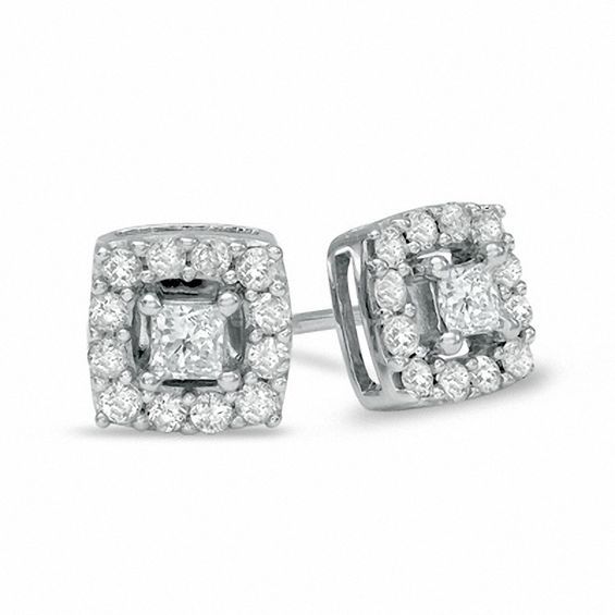 1/2 CT. T.W. Princess-Cut Diamond Frame Stud Earrings in 10K White Gold|Zales | Zales