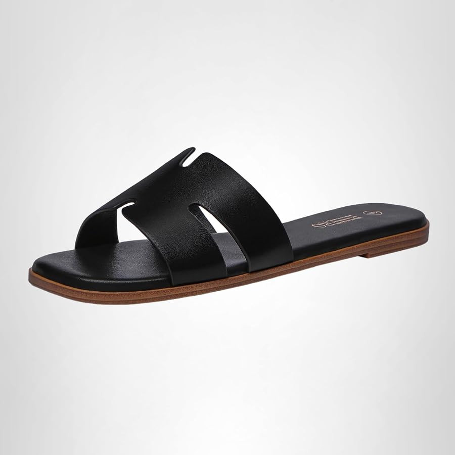 Rihero Women's Dressy Flat Sandals Comfortable Slip On Leather Slide Sandals | Amazon (US)