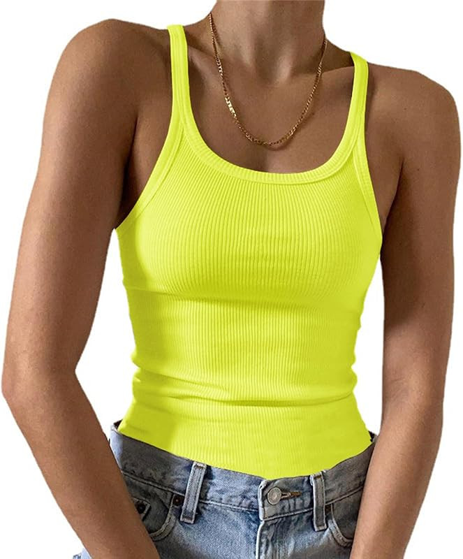 Artfish Women's Sleeveless Tank Top Form Fitting Scoop Neck Ribbed Knit Basic Cami Shirts | Amazon (US)