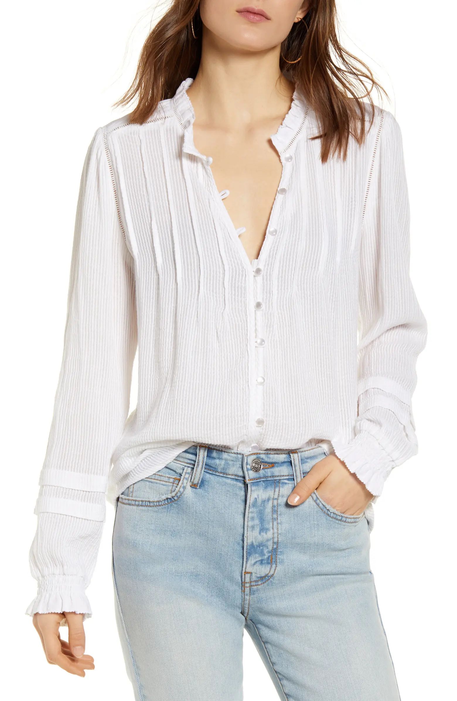 Faherty Willa Button Front Peasant Blouse | Nordstrom | Nordstrom