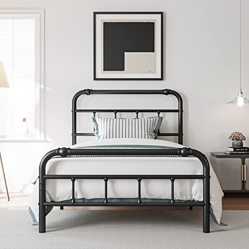 BOSRII Twin Size Bed Frame with Headboard and Footboard, 18 Inches High, 3500 Pounds Heavy Duty Metal Slats Support for Mattress, No Box Spring Needed,Noise-Free, Black | Amazon (US)