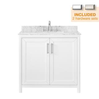 Rockleigh 36 in. W x 22 in. D Bath Vanity in White with Marble Vanity Top in Carrara White with W... | The Home Depot