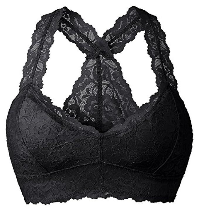YIANNA Women Floral Lace Bralette Padded Breathable Sexy Racerback Lace Bra Bustier | Amazon (US)