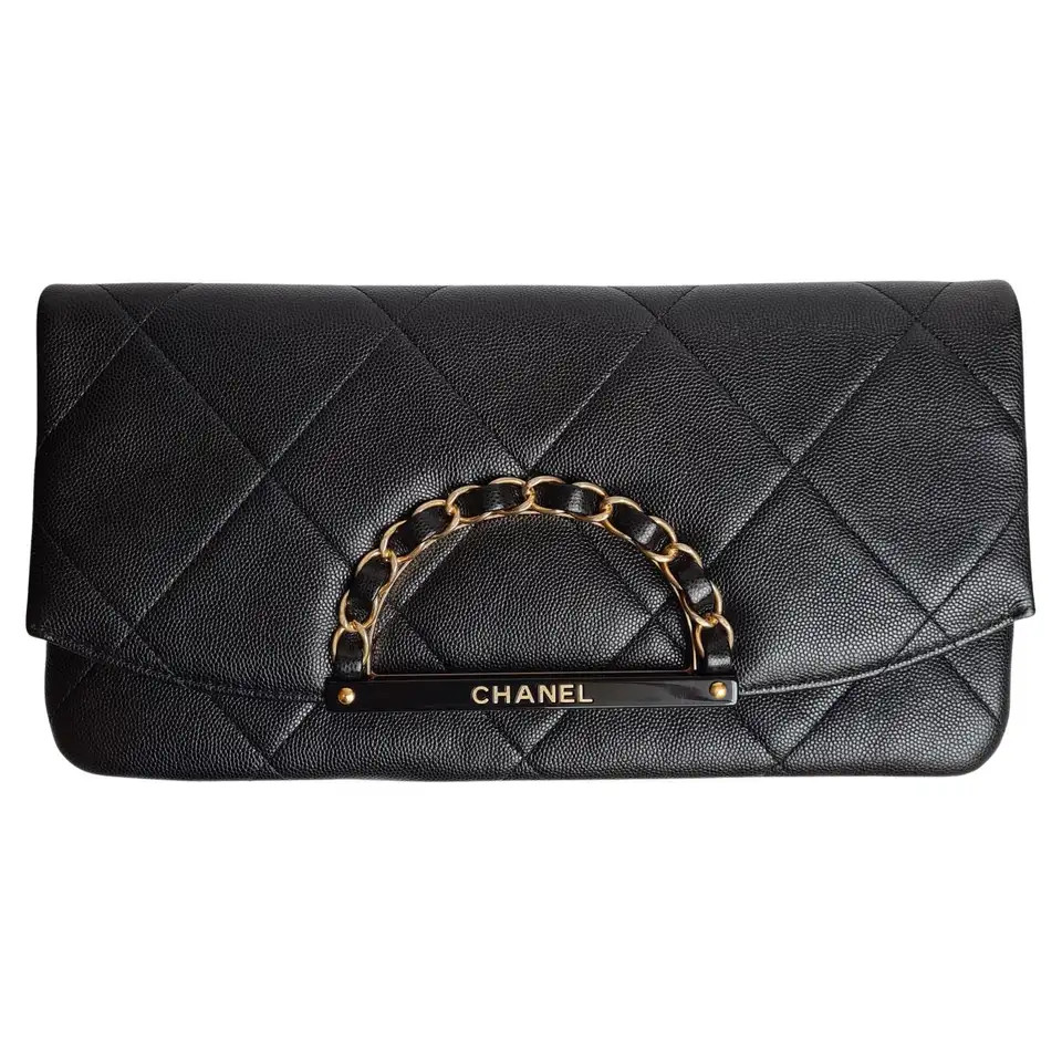 Chanel Woven Chain Handle Caviar Clutch | 1stDibs