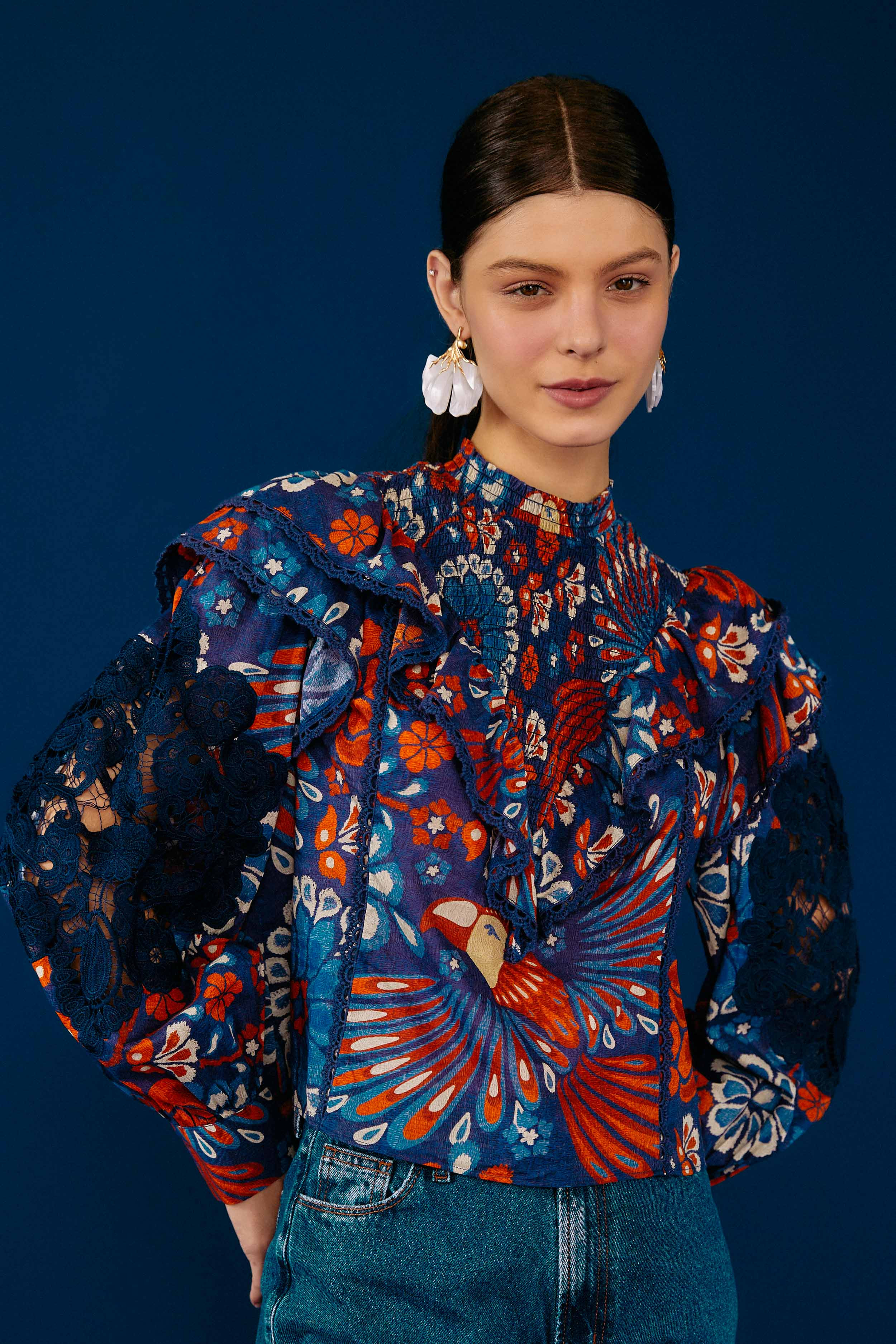 Navy Pineapple Flowers Blouse | FarmRio (US)