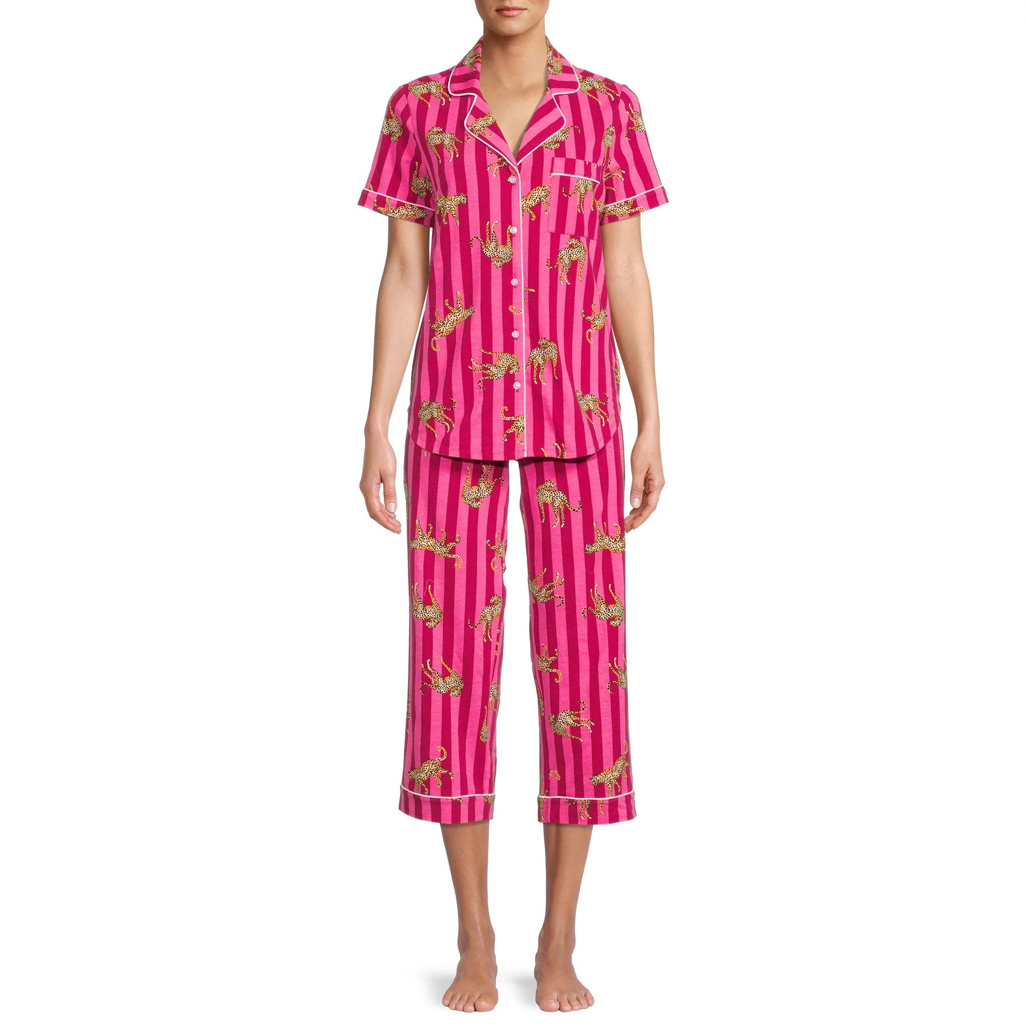 Secret Treasures Women's Plus Traditional Short Sleeve Notch Collar Pajamas Set | Walmart (US)