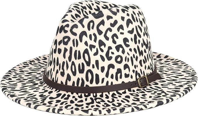 Guoo Women Fedora Hat Wide Brim Felt hat with Belt Buckle Panama Hat Vintage Jazz Hat | Amazon (US)