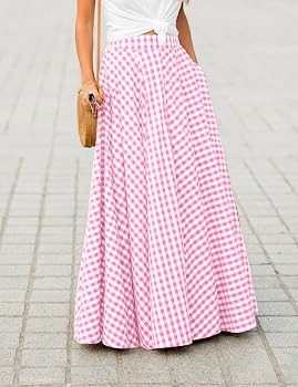Mansy Women's Plaid Maxi Skirt- High Waist A Line Gingham Skirt,Pleated Flared Summer Casual Swin... | Amazon (US)