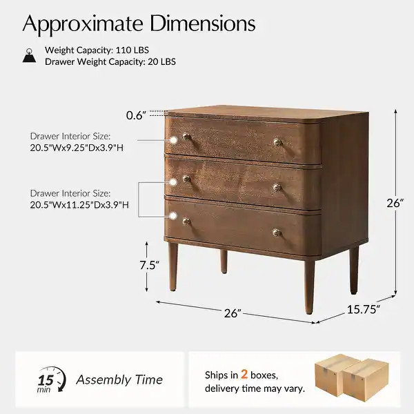 Joel Modern 26"W 3-Drawer End Table with Built-in Charging Station and Solid Wood Legs Set of 2 B... | Bed Bath & Beyond