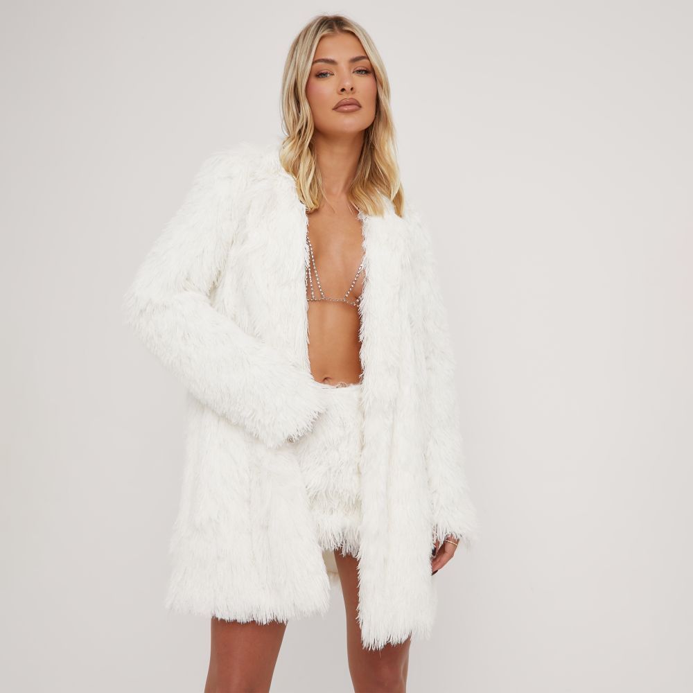 Oversized Blazer In White Faux Fur | EGO Shoes (US & Canada)