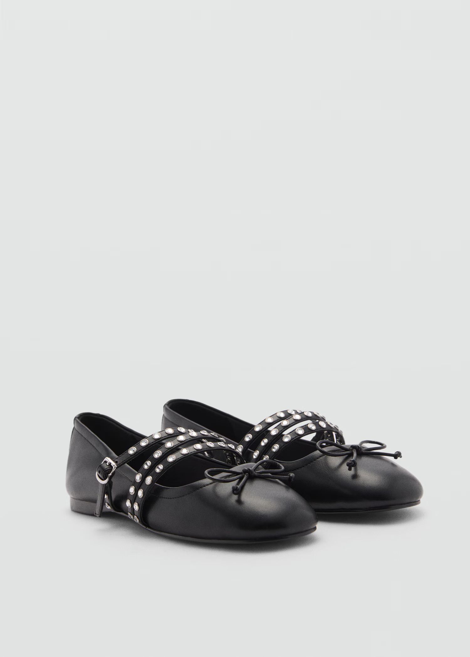 Studded ballet flats with straps - Woman | MANGO USA | MANGO (US)