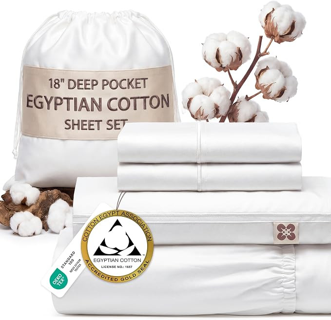 Bedsure 100% Giza CEA Certified Egyptian Cotton Sheets - 18" Deep Pocket Queen Size Hotel Sheets ... | Amazon (US)