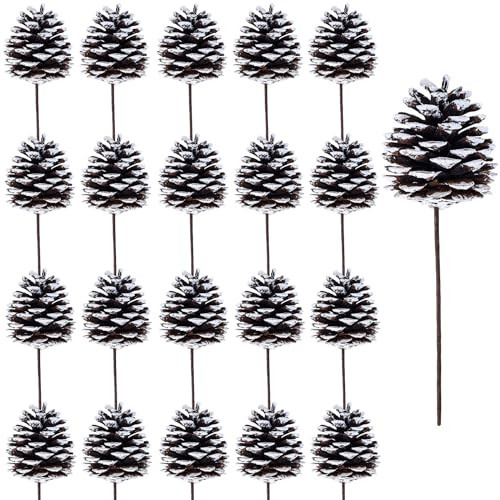 Winlyn 20 Pcs Frosted Natural Pinecone Picks Christmas Picks White Tipped Pine Cones Ornaments with Wired Stems 6.9" Tall for Christmas Tree Floral Arrangements Crafts Wreath Winter Holiday Decoration | Amazon (US)