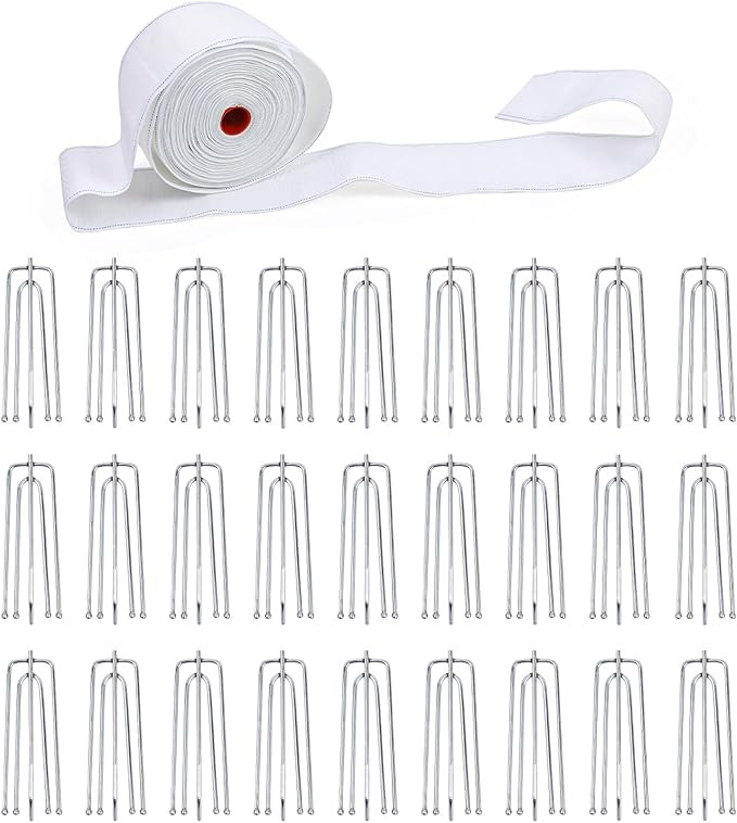 Curtain Pleat Tape, 11 Yards Pleater Curtains Tape with 50 Pcs Stainless Steel Pleater Hooks with... | Amazon (US)