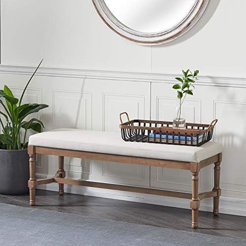 Deco 79 Traditional Wood Bench with White Cushion Top, 47"W x 18"H, Brown | Amazon (US)