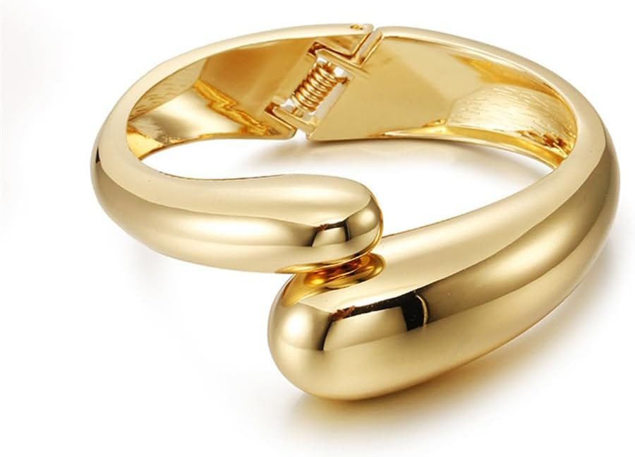 Fashion Chunky Teardrop 14K Gold Plated Bangle Bracelets for Women Girls Dainty Trendy Minimalist... | Amazon (US)