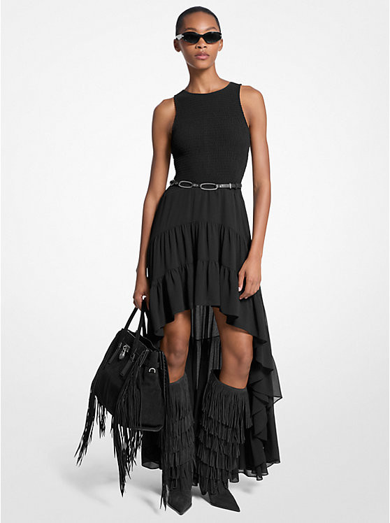 Georgette Smocked High-Low Dress | Michael Kors US